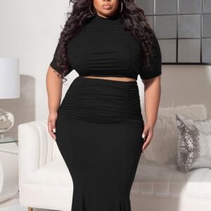 Midriff Outfit Plus Size Women's Two-piece Suit