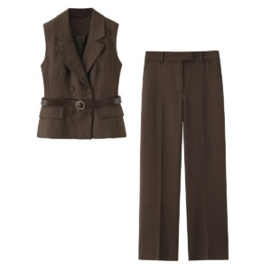 Women's Fashion Belt Vest Straight Suit