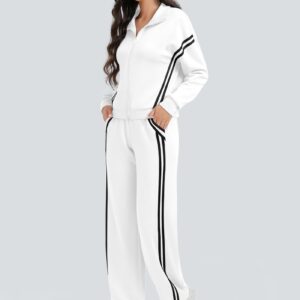 Double Striped Long-sleeve Zipper Pants Pocket Sports Suit