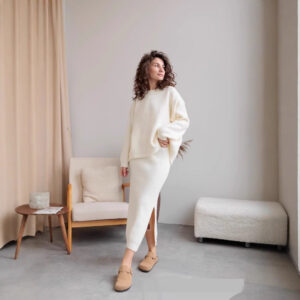 Knitted Overskirt Suit Women's Sweater Split Hip Skirt Elegant