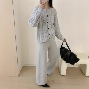 Gentle Knitted Trousers Suit Women's Sweater Cardigan High Waist Dress