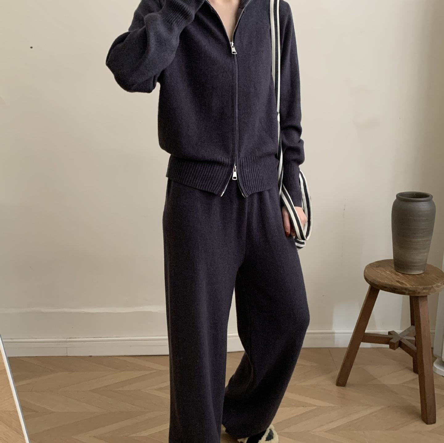 Lapel Double-headed Zipper Knitted Trousers Suit Fashion Slim Casual - Image 5