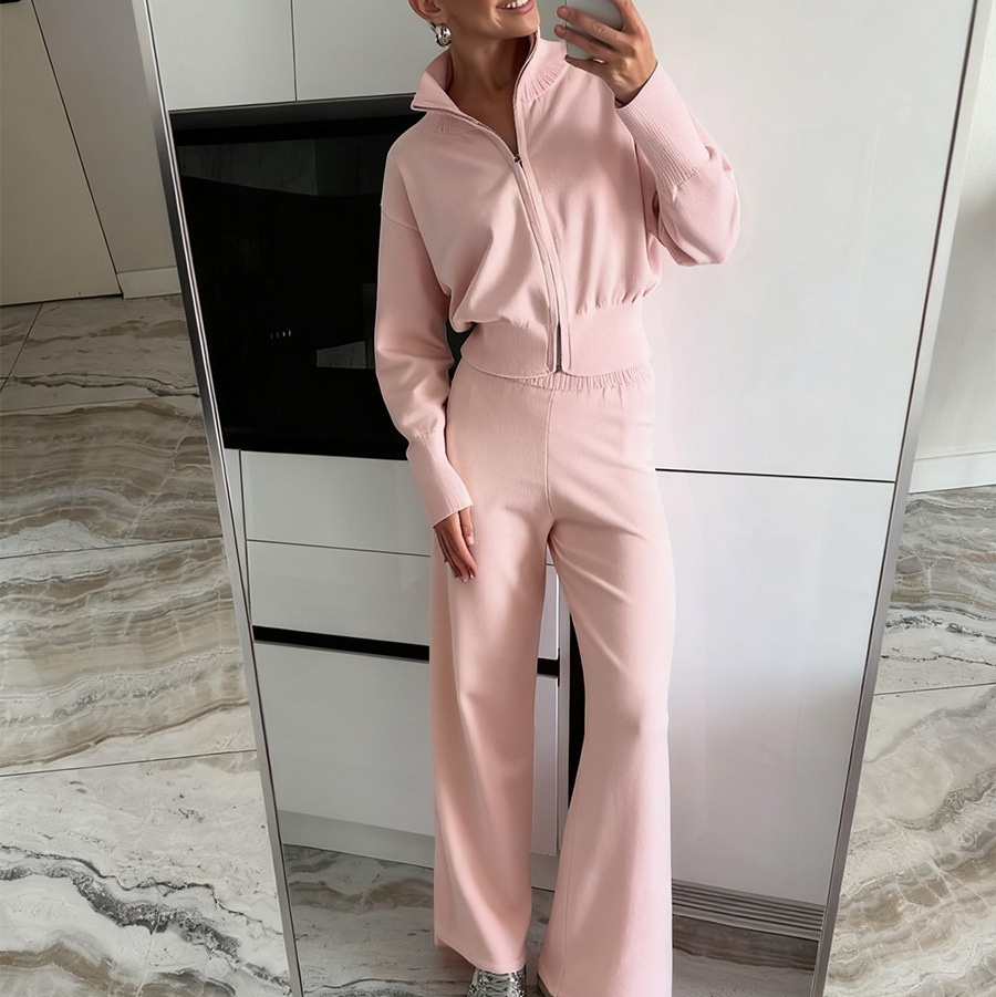 Lapel Double-headed Zipper Knitted Trousers Suit Fashion Slim Casual - Image 6