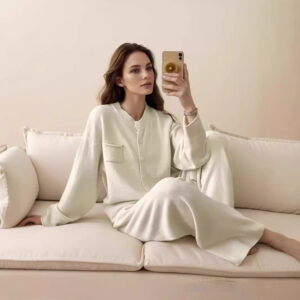 Knitting Suit Women's Loose Round Neck Cardigan Sweater Wide Leg Pants All-matching