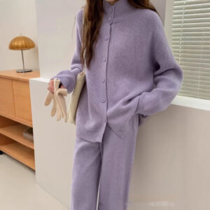 Knitting Suit Women's Half Turtleneck Single-breasted Coat High Waist Wide Leg Pants Fashion