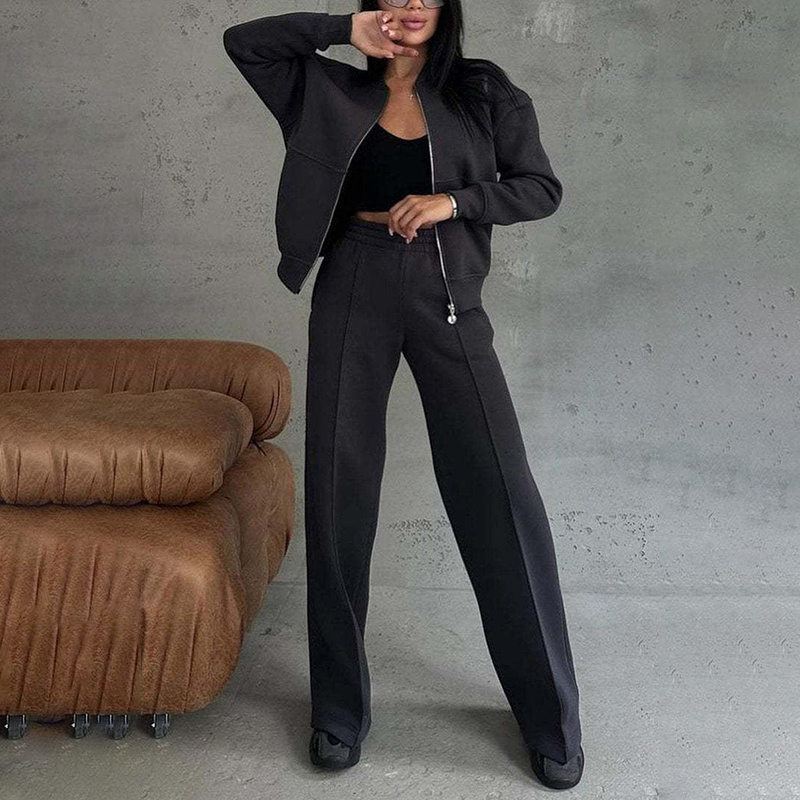 Women's 2 Piece Sweatsuit Set, Fall Zip Up Long Sleeve Sweatshirt Jacket And Wide Leg Sweatpants - Image 4