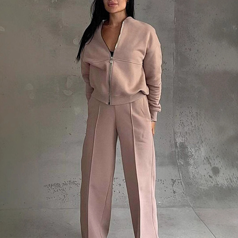 Women's 2 Piece Sweatsuit Set, Fall Zip Up Long Sleeve Sweatshirt Jacket And Wide Leg Sweatpants - Image 6