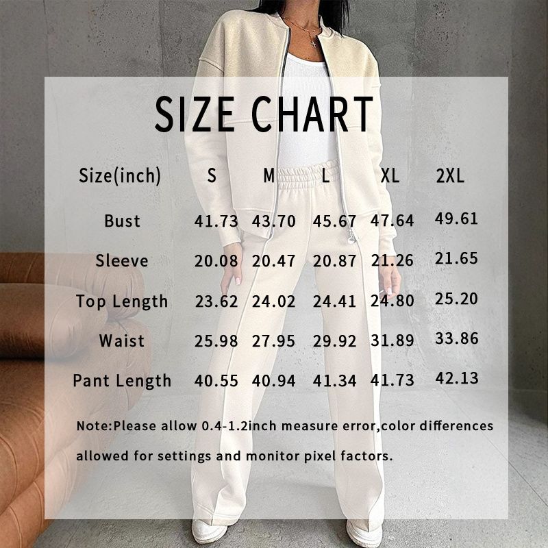 Women's 2 Piece Sweatsuit Set, Fall Zip Up Long Sleeve Sweatshirt Jacket And Wide Leg Sweatpants - Image 7