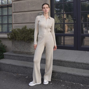 Knitted Cardigan Suit Short Cardigan Split Trousers