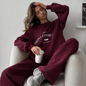 Casual Retro Sweater Suit Street Letters Printed Loose Round Neck Two-piece Set