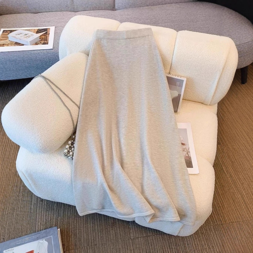 Women's Fashion Chinese Style Solid Color High Sense Sweater Mid-length Dress Set - Image 4