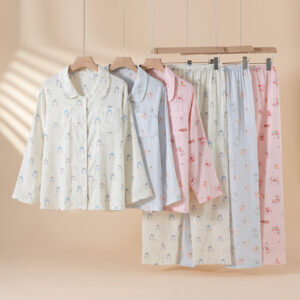 Pure Cotton Breathable Cartoon Lapel Student Summer Loungewear Suit
