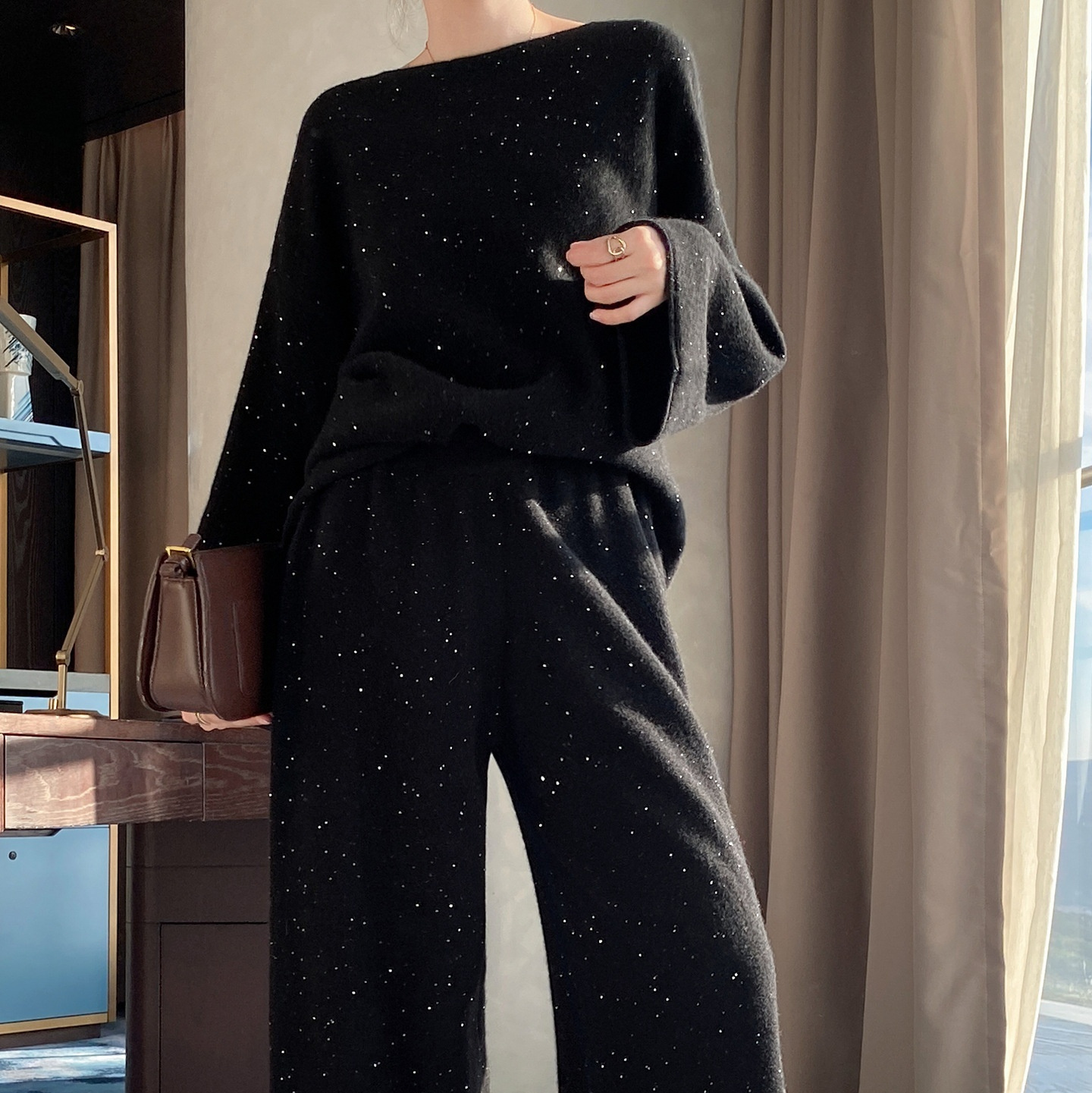 Women's Turtleneck Sweater Fashionable Two-piece Set With Thickened Pants - Image 2