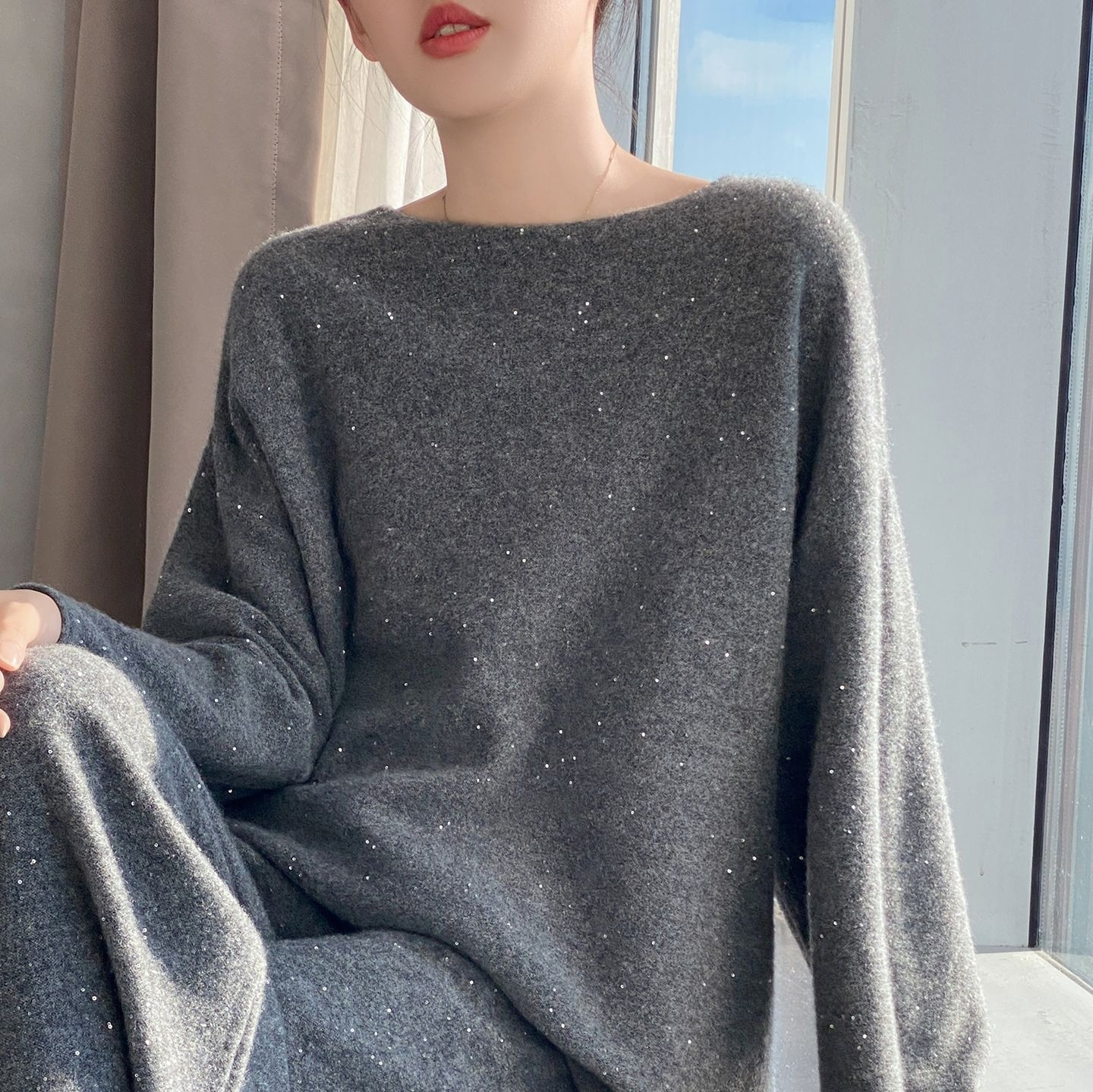 Women's Turtleneck Sweater Fashionable Two-piece Set With Thickened Pants - Image 3