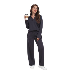 RONGTAI 2 Piece Outfits Sweatsuit For Women Casual Long Sleeve V Neck Pullover Tracksuit Solid Soft Comfy Tracksuits Set