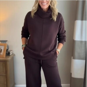 Solid Color Hooded High-neck Top Casual Women's Two-piece Set