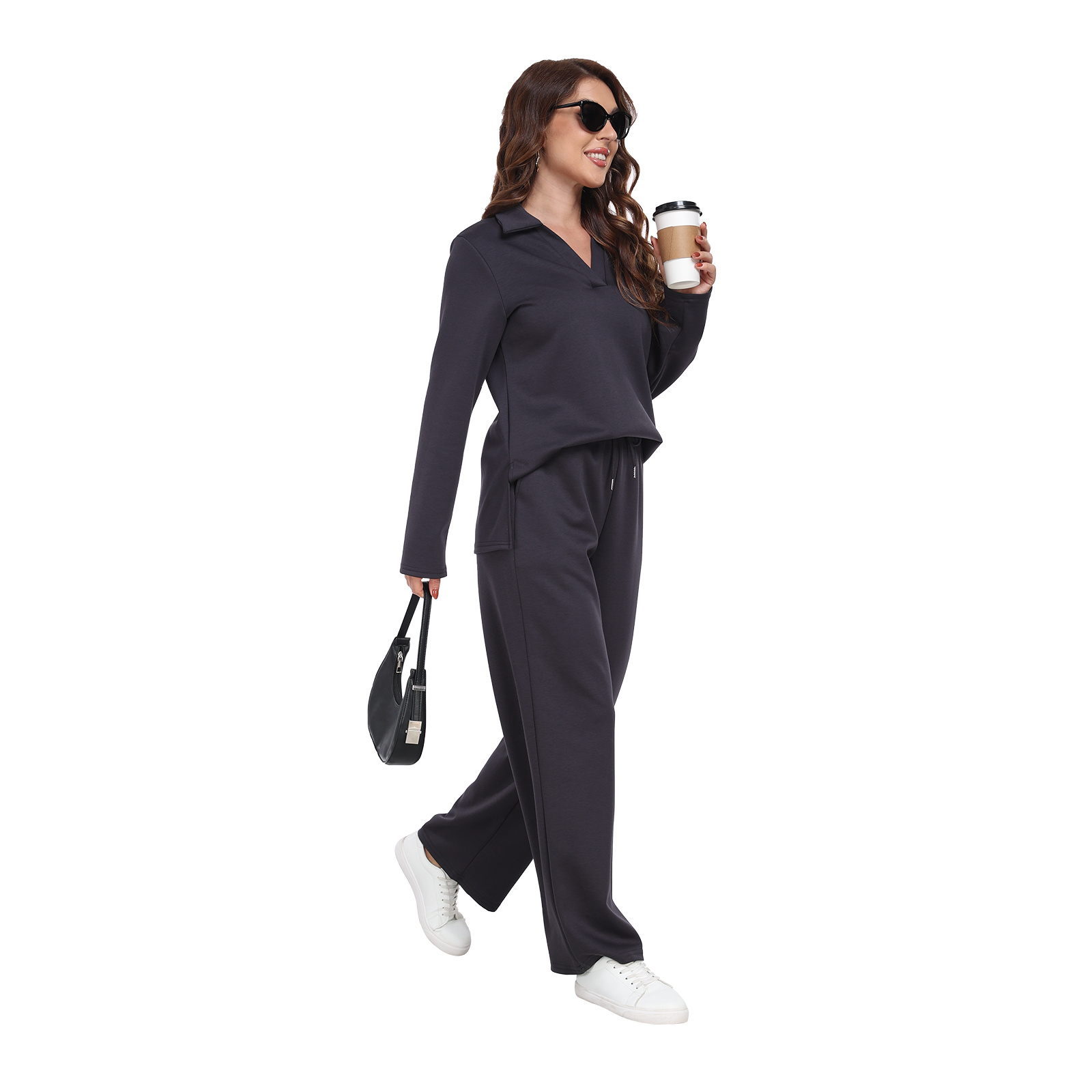 RONGTAI 2 Piece Outfits Sweatsuit For Women Casual Long Sleeve V Neck Pullover Tracksuit Solid Soft Comfy Tracksuits Set - Image 6