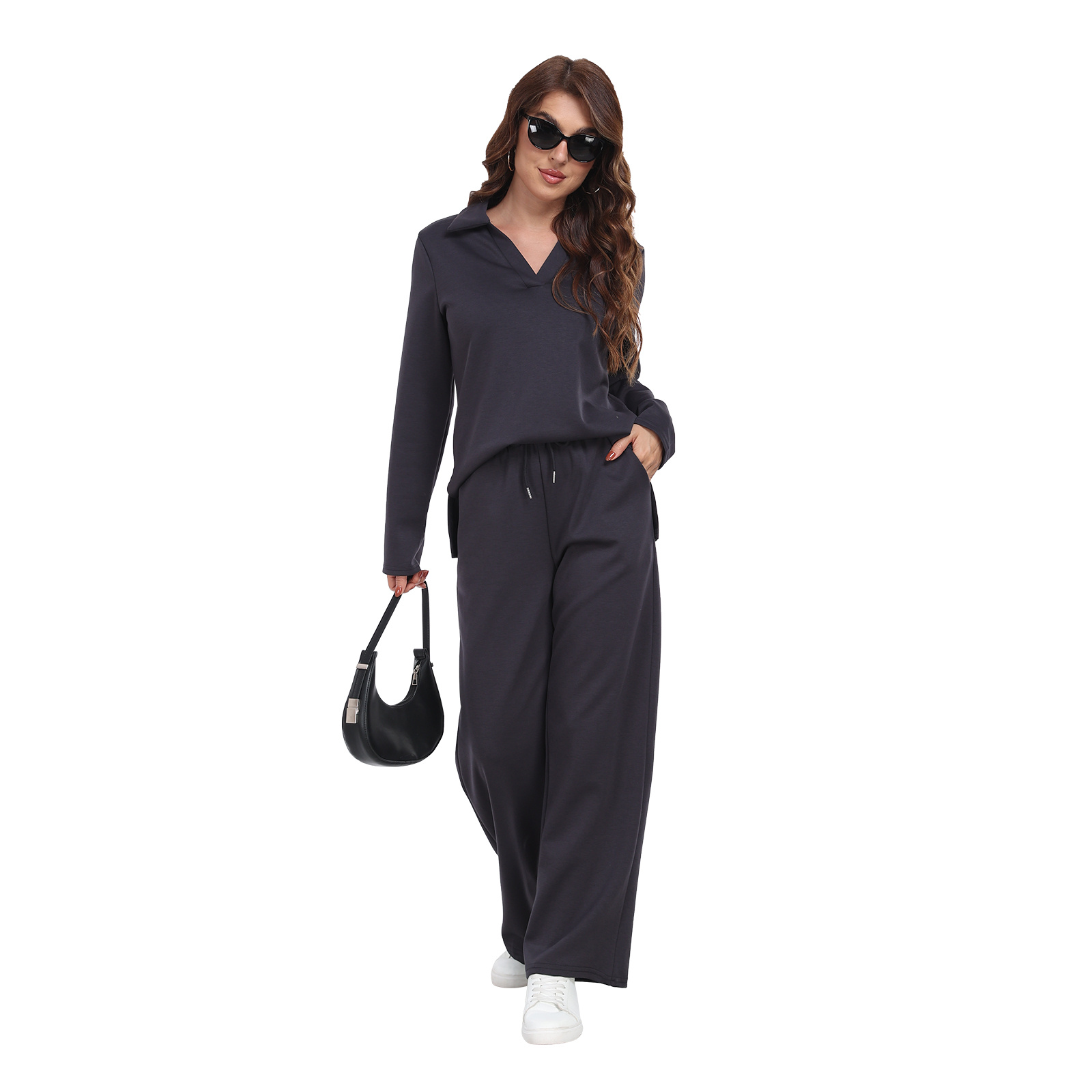RONGTAI 2 Piece Outfits Sweatsuit For Women Casual Long Sleeve V Neck Pullover Tracksuit Solid Soft Comfy Tracksuits Set - Image 8