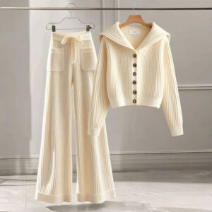 Women's Elegant, Soft And Versatile Knitted Top With Casual Straight-leg Pants