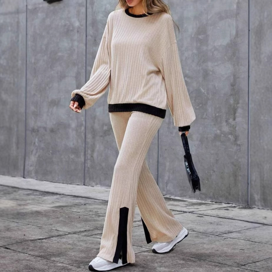 Autumn And Winter Casual Loose Homewear High-waist Elegant Slit Set