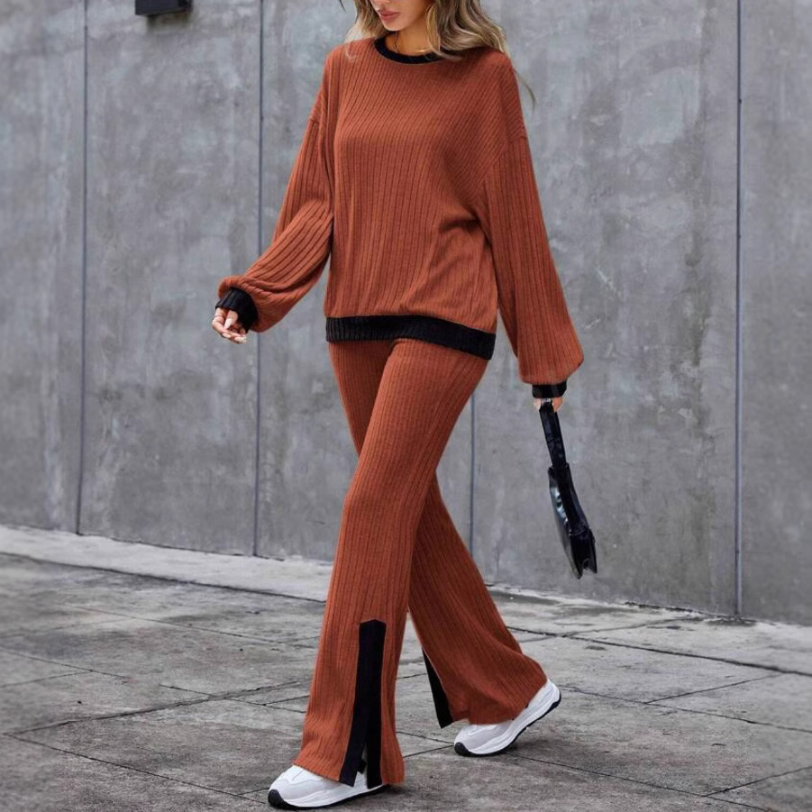 Autumn And Winter Casual Loose Homewear High-waist Elegant Slit Set - Image 2