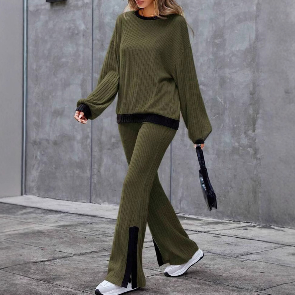 Autumn And Winter Casual Loose Homewear High-waist Elegant Slit Set - Image 3