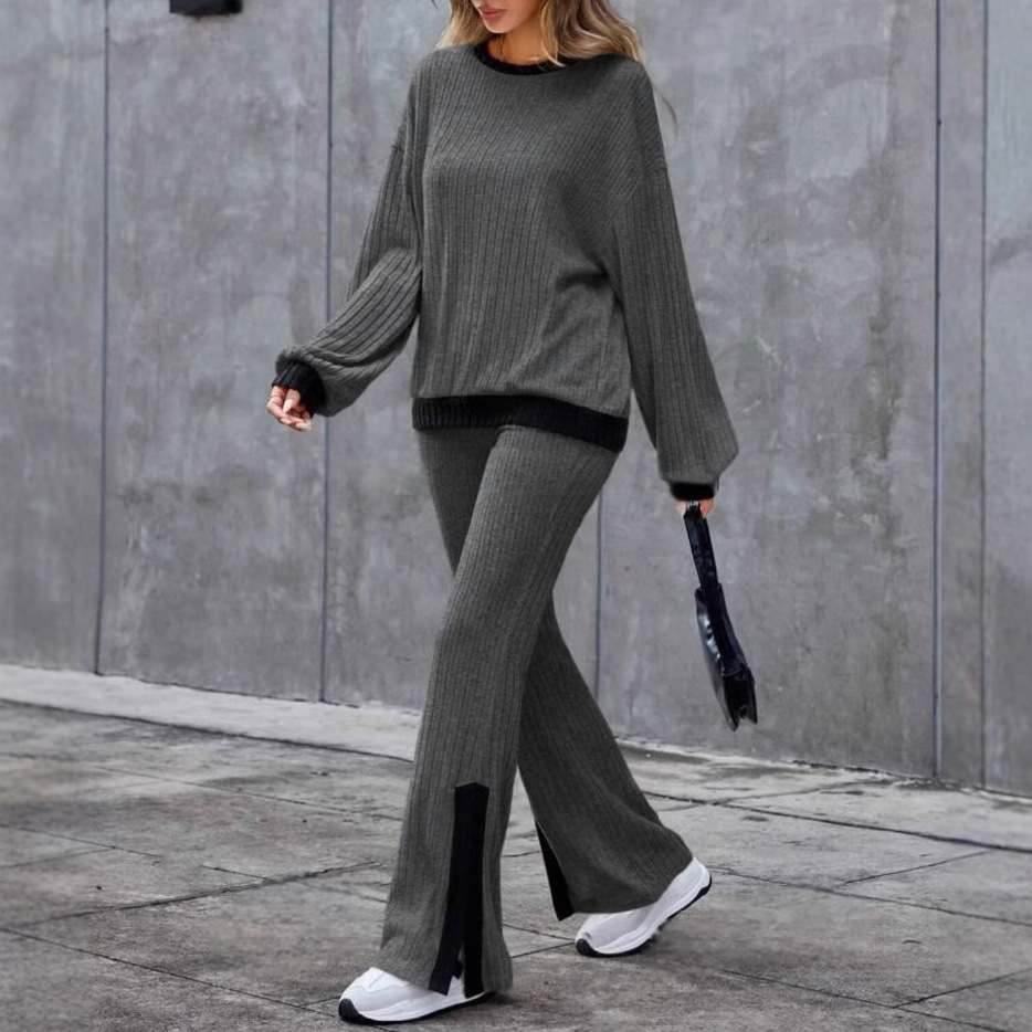Autumn And Winter Casual Loose Homewear High-waist Elegant Slit Set - Image 4