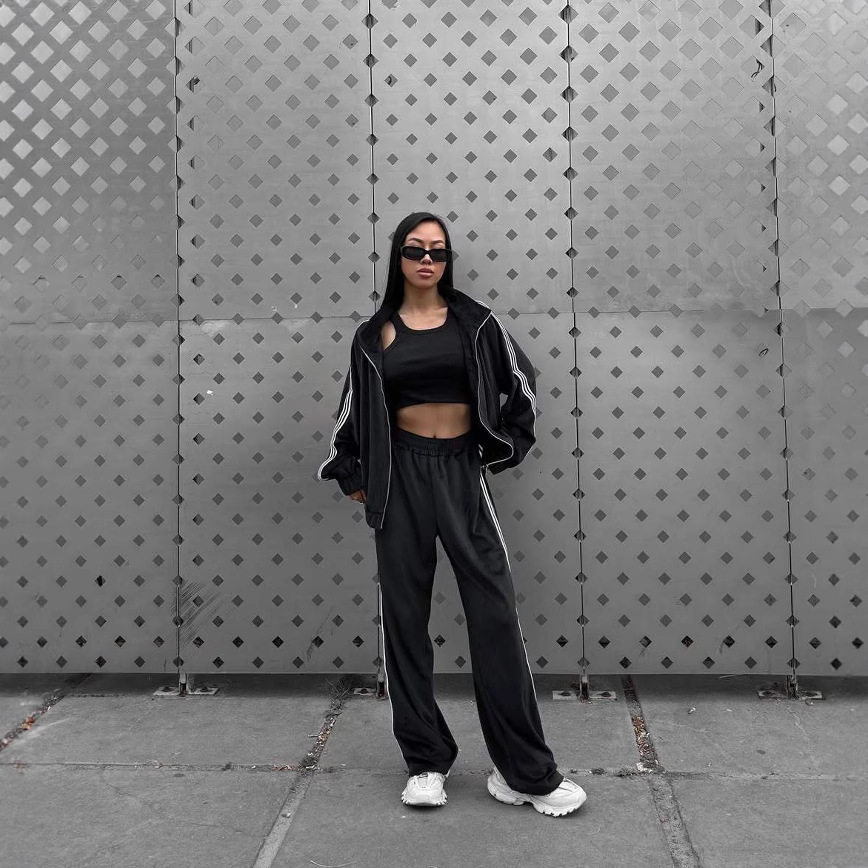 Women's Casual Hooded Jacket Loose Color-block Striped Pants Two-piece Set - Image 4