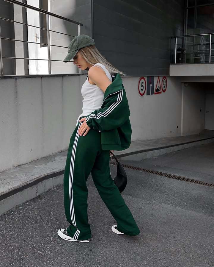 Women's Casual Hooded Jacket Loose Color-block Striped Pants Two-piece Set - Image 8