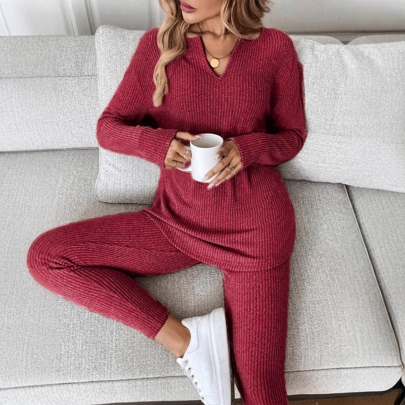 V-neck Design Simple And Stylish Casual Loungewear Set For Women