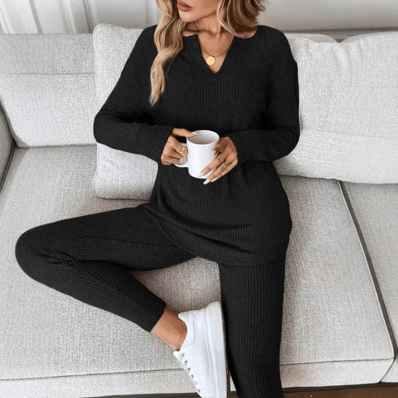 V-neck Design Simple And Stylish Casual Loungewear Set For Women - Image 4