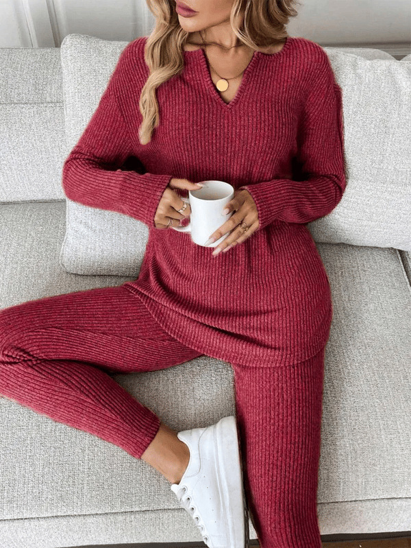 V-neck Design Simple And Stylish Casual Loungewear Set For Women - Image 6