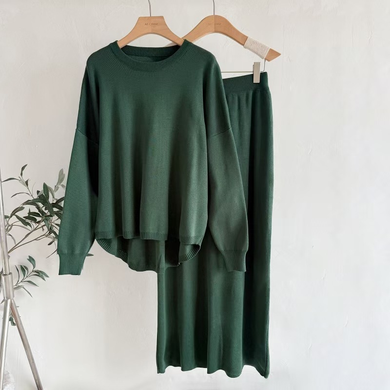 Women's Wear AutumnWinter Solid Color Simple Long-Sleeve Fashionable Casual Knitted Set - Image 2