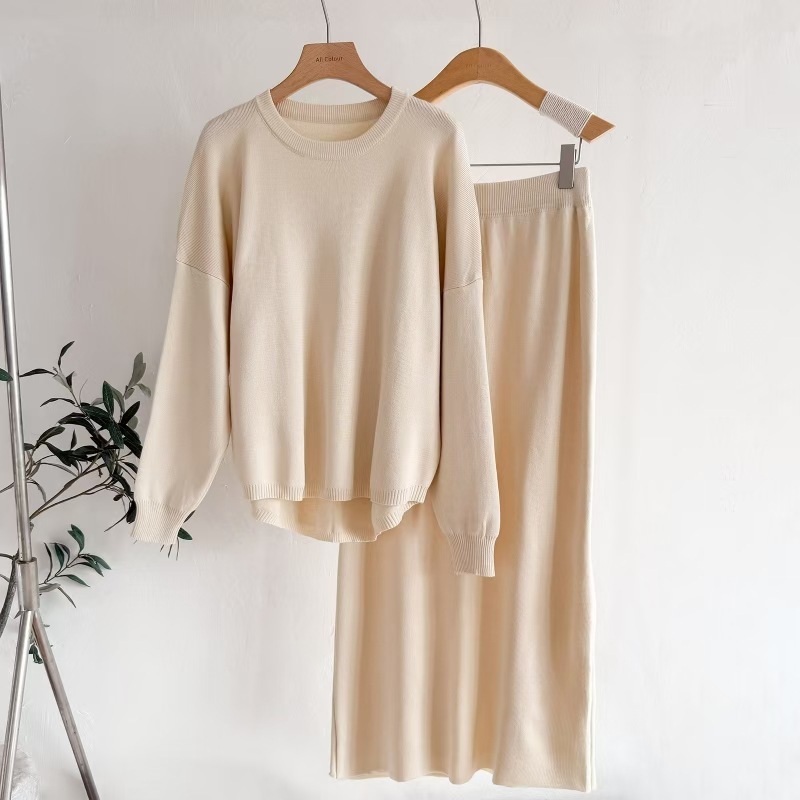 Women's Wear AutumnWinter Solid Color Simple Long-Sleeve Fashionable Casual Knitted Set - Image 4