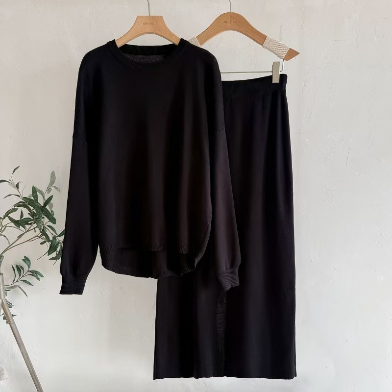 Women's Wear AutumnWinter Solid Color Simple Long-Sleeve Fashionable Casual Knitted Set - Image 5
