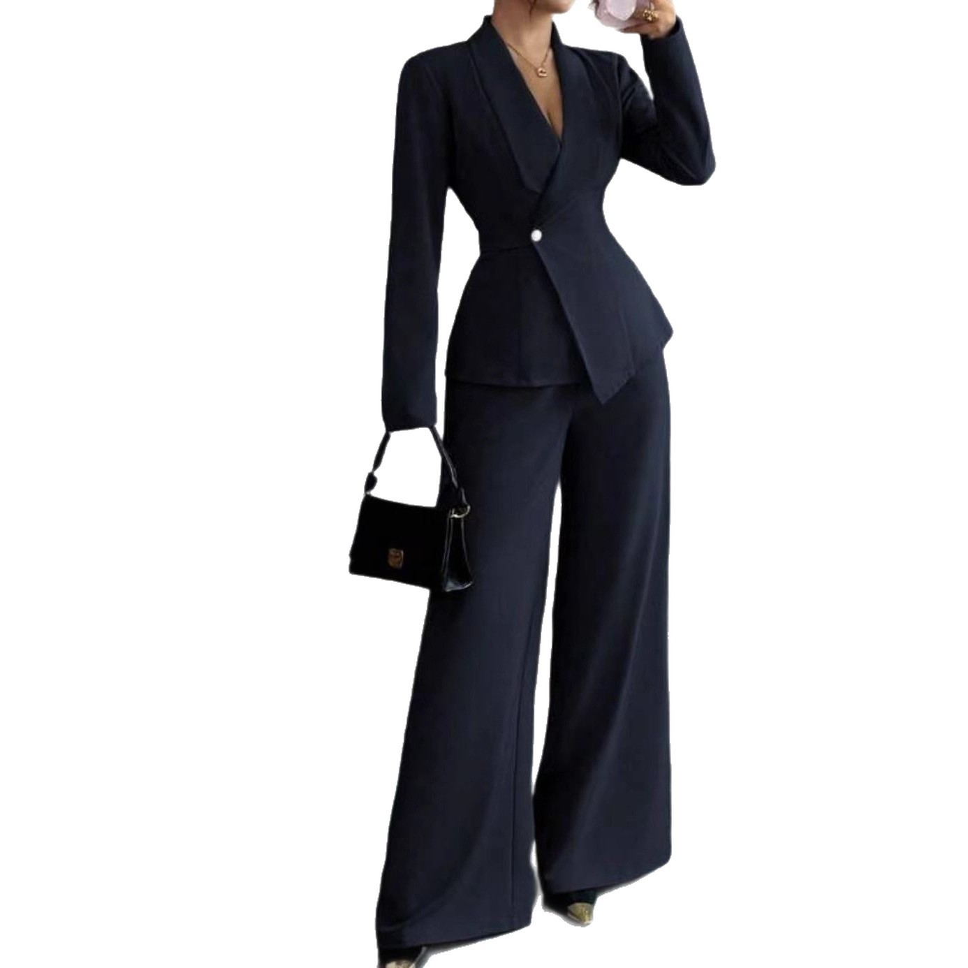 Solid-color Long-sleeve Straight-leg Pants Set For Women - Image 5