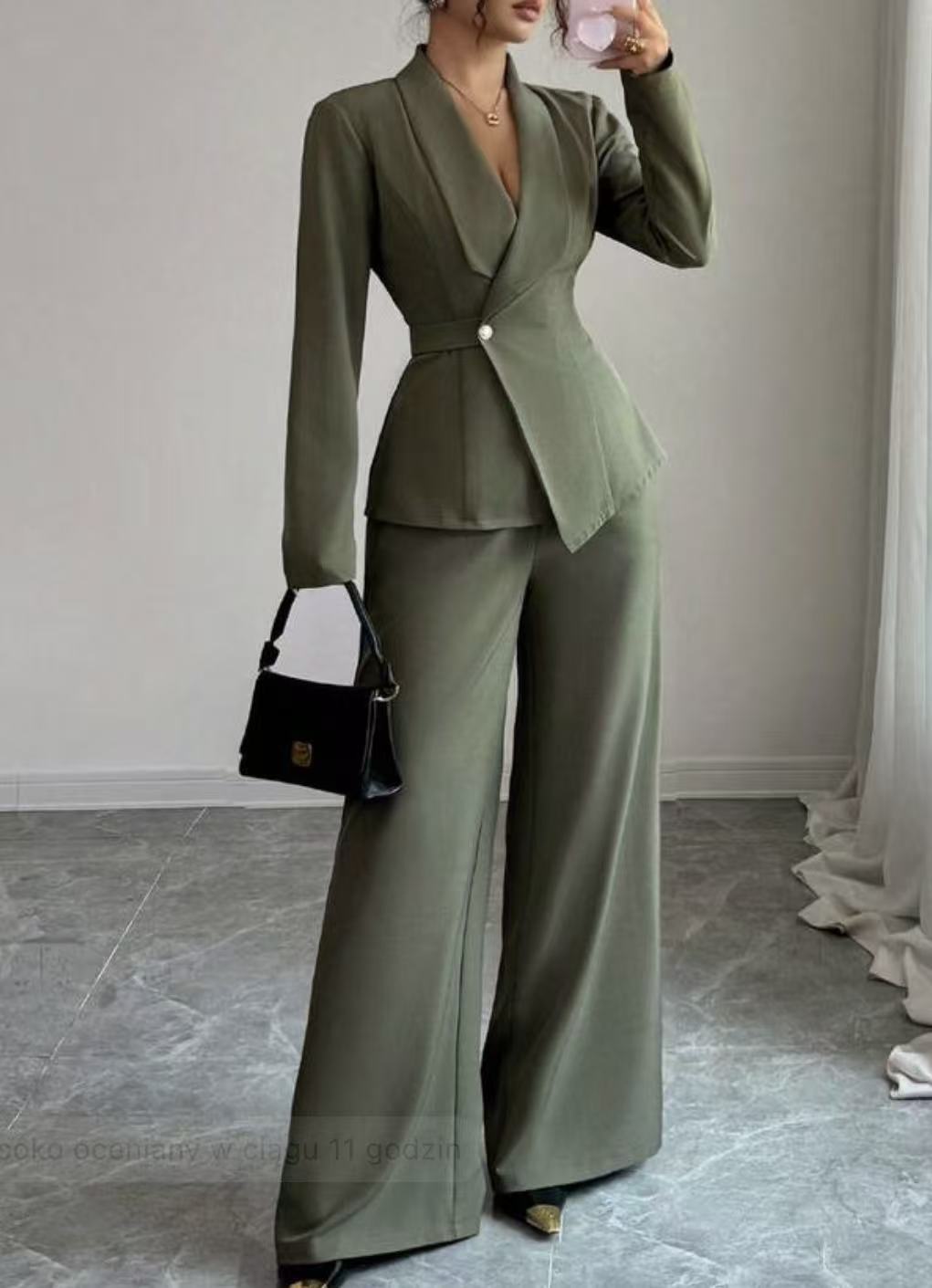 Solid-color Long-sleeve Straight-leg Pants Set For Women - Image 10