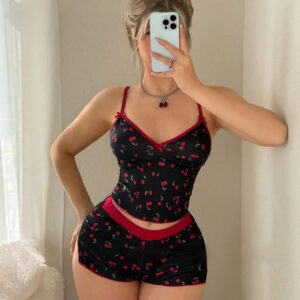 Cherry-printed Sexy And Sweet Pajama Set