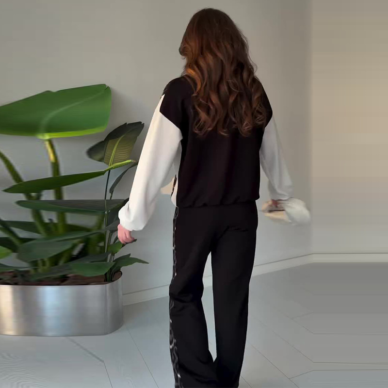 Women's Round-neck Contrast-color Long-sleeve Printed Casual Two-piece Set - Image 4