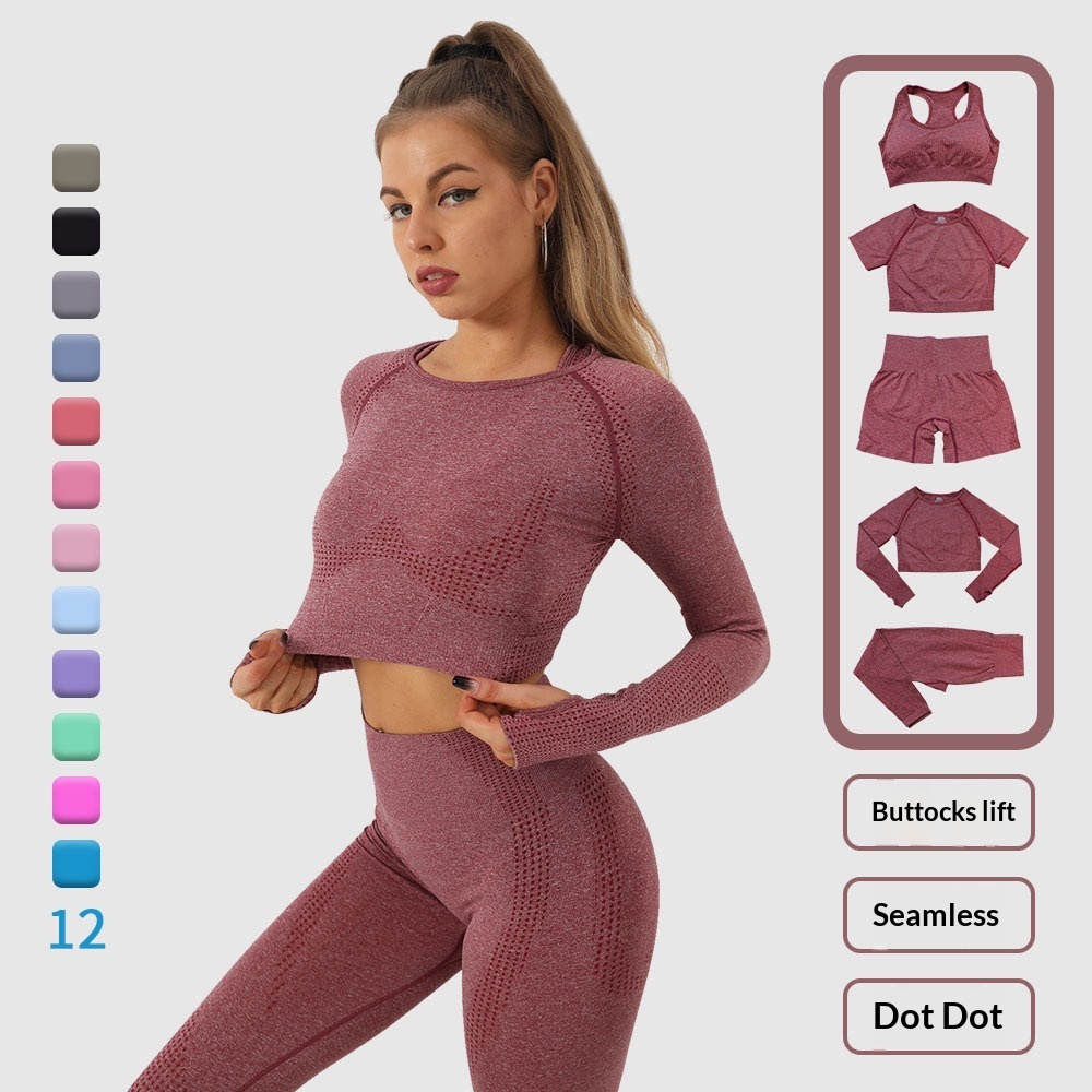 Women's Fashion Dot Fitness Yoga Outfit Five-Piece Set