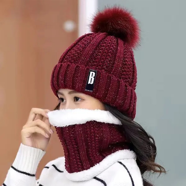 Winter Beanie Hat Scarf Set Women Warm Knitting Skull Cap - Image 2