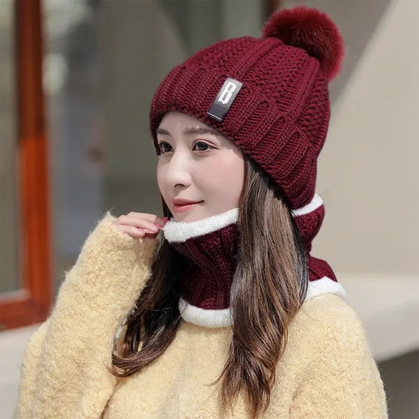 Winter Beanie Hat Scarf Set Women Warm Knitting Skull Cap - Image 4