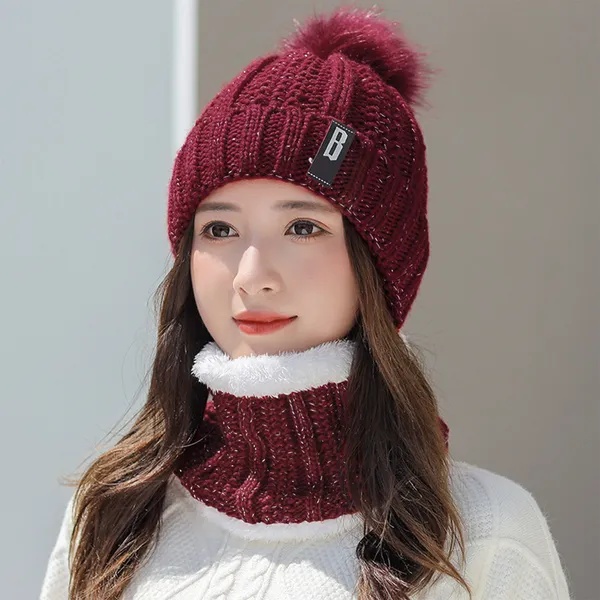 Winter Beanie Hat Scarf Set Women Warm Knitting Skull Cap - Image 5