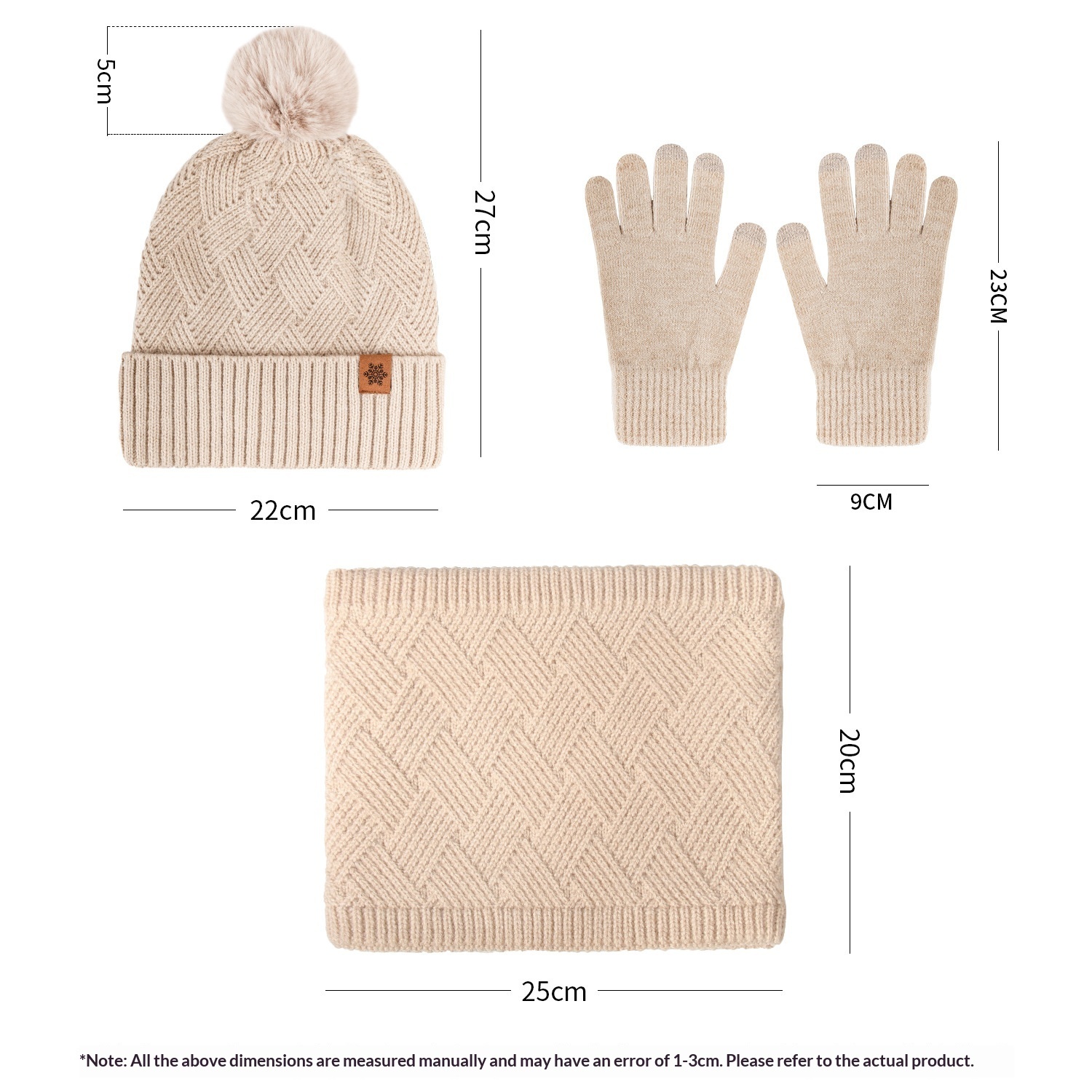 Ladies' Knitted Outdoor Warm Knitted Hat Scarf And Gloves Three-Piece Set - Image 3