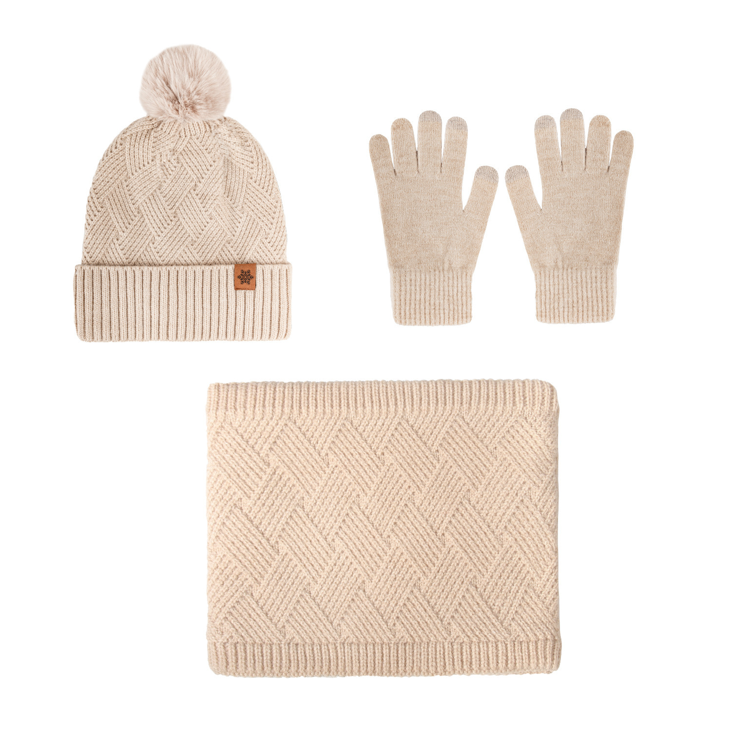 Ladies' Knitted Outdoor Warm Knitted Hat Scarf And Gloves Three-Piece Set - Image 5