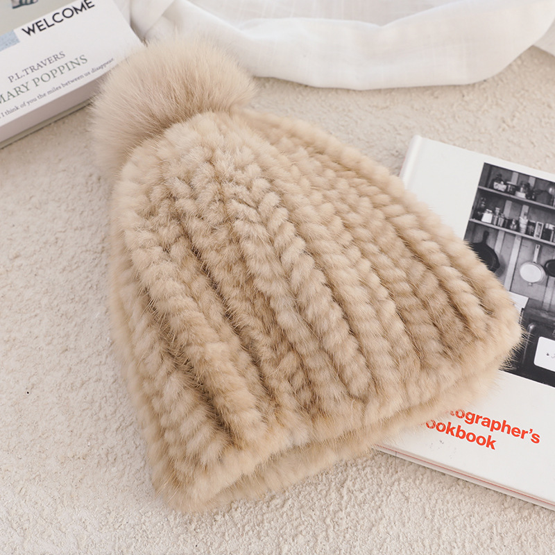 Ladies Mink Fur Hat Thickened Wool - Image 2