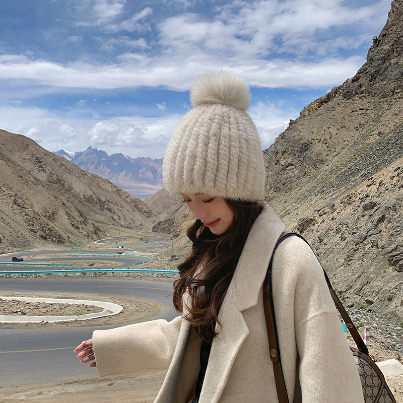 Ladies Mink Fur Hat Thickened Wool - Image 3