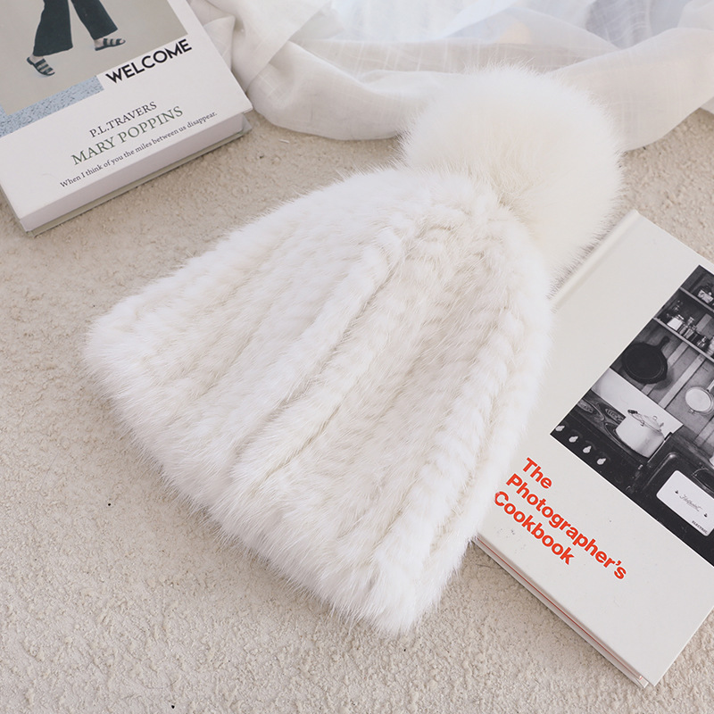 Ladies Mink Fur Hat Thickened Wool - Image 6