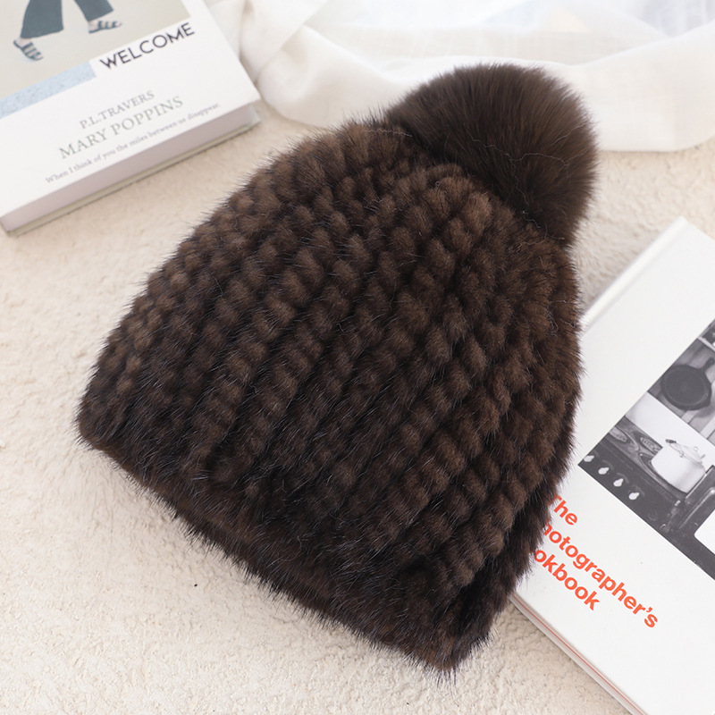 Ladies Mink Fur Hat Thickened Wool - Image 9