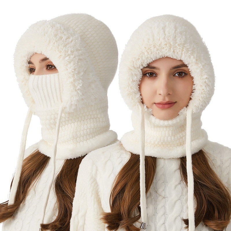 Knitted Hat For Women, Winter Integrated Scarf Beanie - Image 2